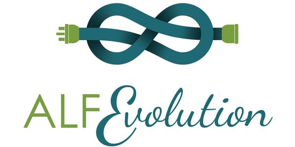 Logo with twisted electric cable and text 'ALF Evolution'.