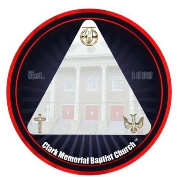 Clark Memorial Baptist Church logo with religious symbols and establishment year.