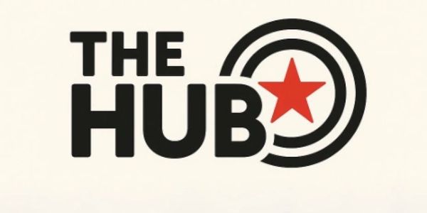 Logo of 'The Hub' with a red star and circular design.