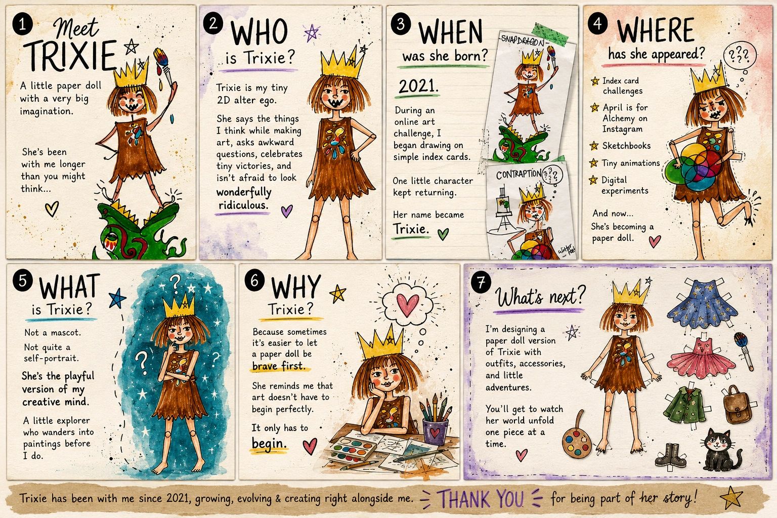 Introduction to Trixie, a creative paper doll character and alter ego.