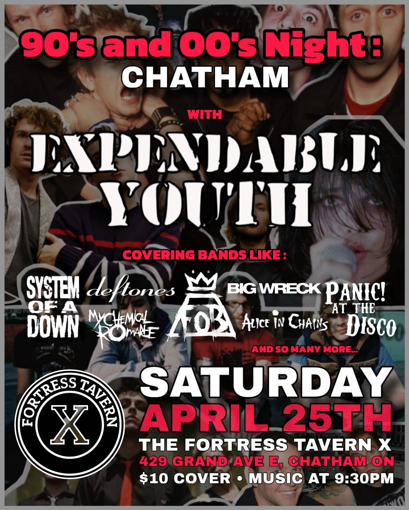 90's and 00's Night in Chatham with Expendable Youth at Fortress Tavern X on April 25th.