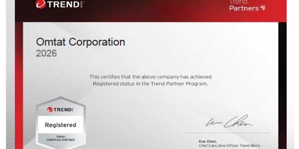 Certificate showing Omtat Corporation as a registered Trend Partner for 2026.