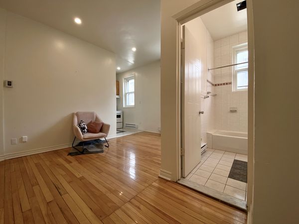 Open concept living room and large bathroom downtown Montréal