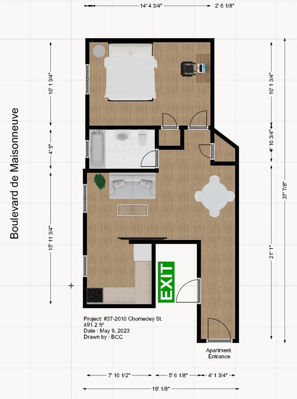 Apartment plan of 3 1/2 apartment in downtown Montréal