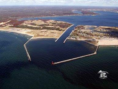 aerial view of piers