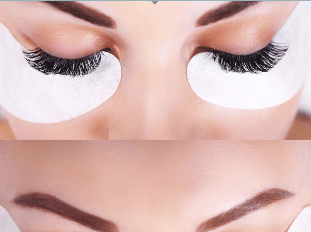 Close-up of eyes with under-eye patches for skincare treatment.