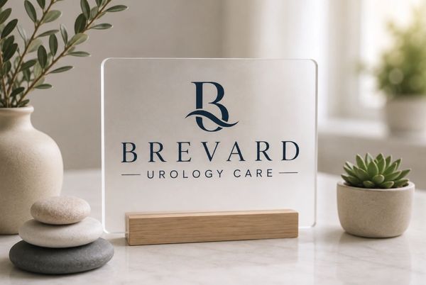 Sign for Brevard Urology Care on a desk.