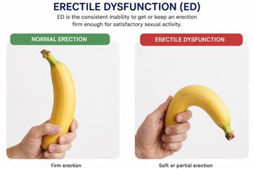 Comparison of normal firm erection and erectile dysfunction with bananas.