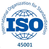 ISO certification logo in blue, symbolising international standards organisation 45001.