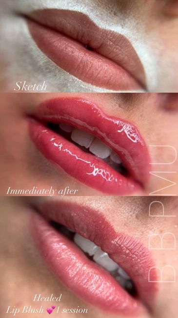 Lip blush sketch, before, and immediately after. Stunning results. 