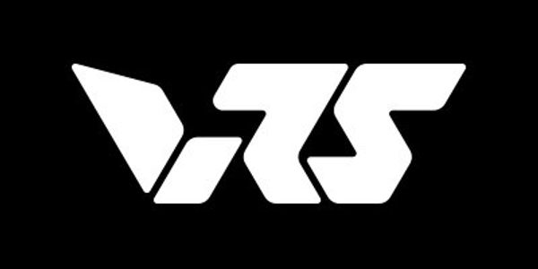 White stylized letters 'VRS' on a black background.