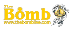 Logo of The Bomb with website URL.