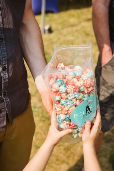 Polar Peak Popcorn, Farmers Market, eating popcorn, popcorn snack, the adventure snack