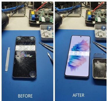 Samsung Galaxy flip 4  Screen before and after repair at Tech Geek Feltham