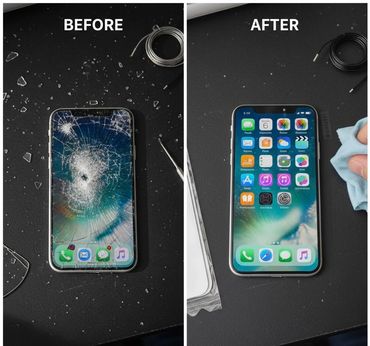 iPhone xs Screen before and after repair at Tech Geek Feltham
