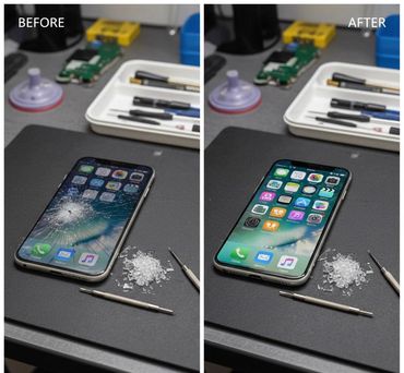 iPhone x Screen before and after repair at Tech Geek Feltham
