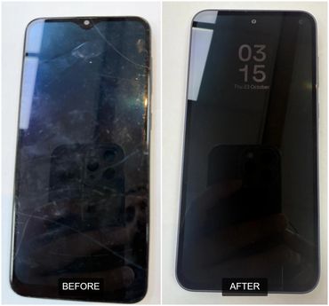 Samsung A35 5g Screen before and after at Tech Geek Feltham