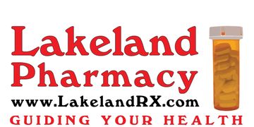 Logo of Lakeland Pharmacy with website and slogan.
