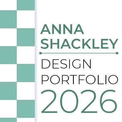 Design portfolio cover for Anna Shackley 2026.