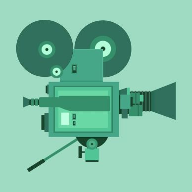Vintage movie camera illustration in green shades.