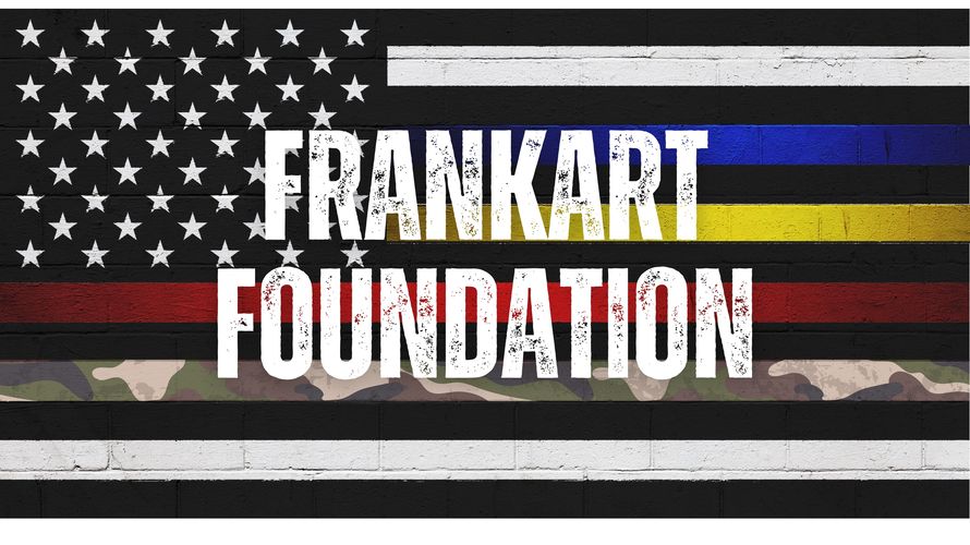 American Flag with the thin red, blue, camo and yellow lines, Frankart Foundation Logo 