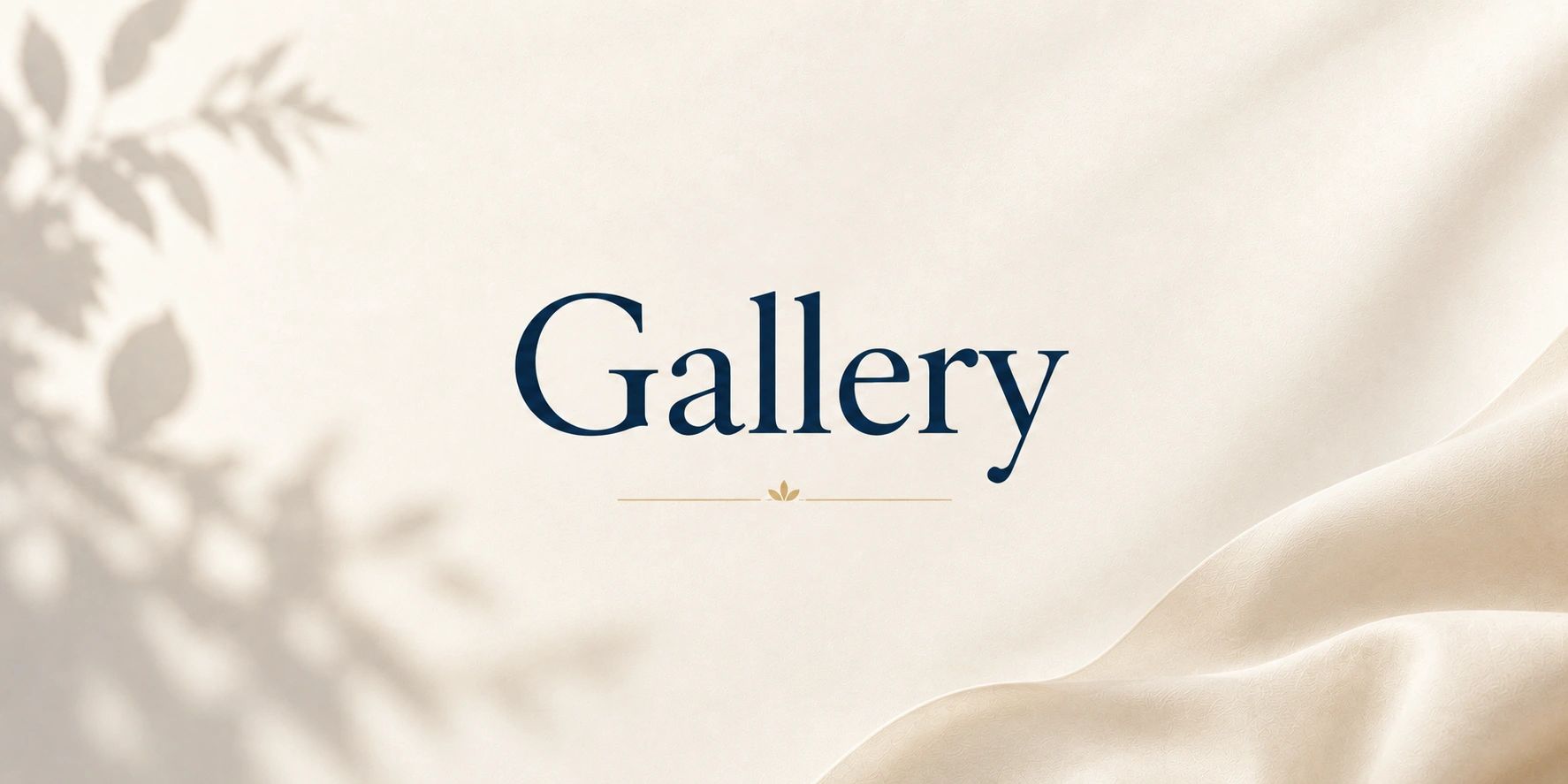 Elegant 'Gallery' text on a soft beige background with leaf shadows.