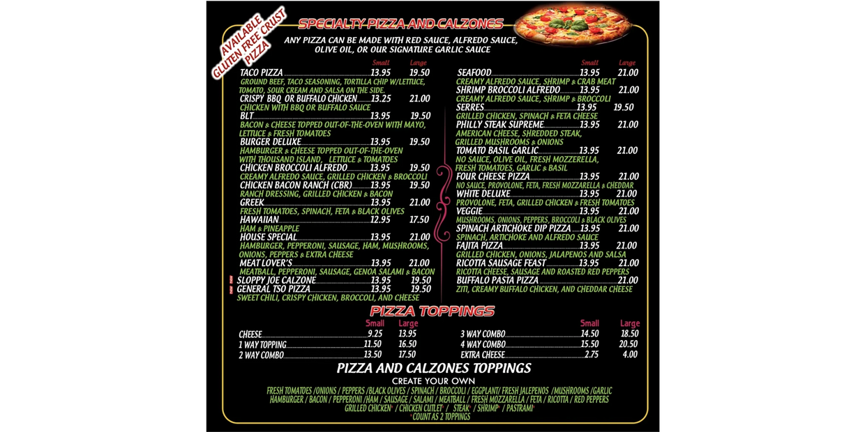Specialty Pizza and Calzones