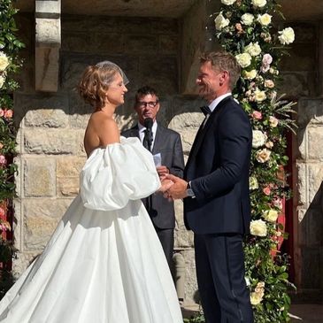 Real Bride wearing Lazaro bridal in Portugal