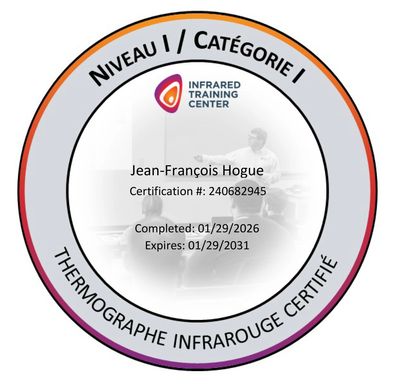 Certification badge for Jean-François Hogue in infrared thermography.