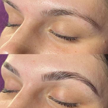 Before and after eyebrow shaping and tinting.