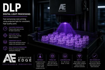 DLP 3D printing technology with high precision and resin curing using projected light.