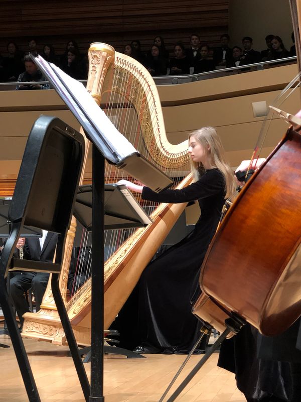 Naperville harpist for hire playing in the Dupage Youth Orchestra