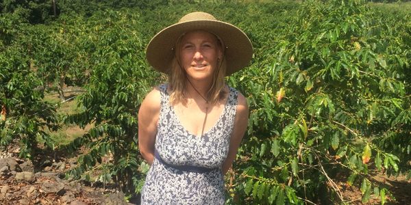 Ginger on a visit to coffee farm on the Kona Coast, Hawaii