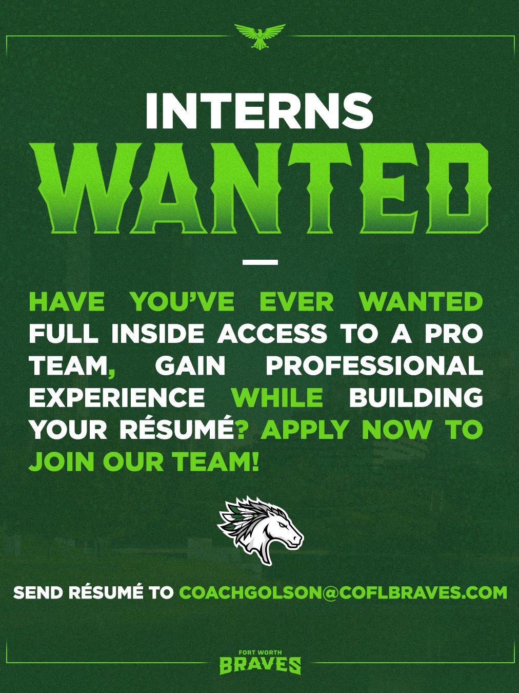 Interns wanted for professional team experience at Fort Worth Braves.