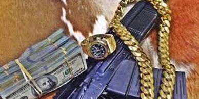 A picture of guns, diamonds, and money. When moving in Portsmouth, keep possessions safe. 