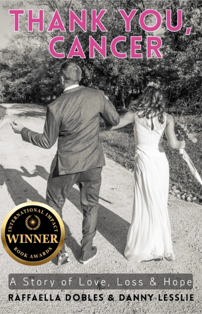 Cover of 'Thank You, Cancer' showing a couple walking hand-in-hand, symbolizing love and hope.