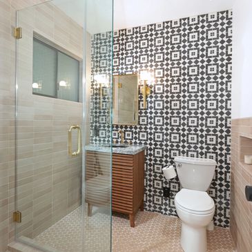 ADU Bathroom, Tile wall, Fez Tile, Small space