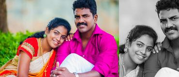 Outdoor pre-wedding couple portrait in Karaikudi by Luster Pearl Media.