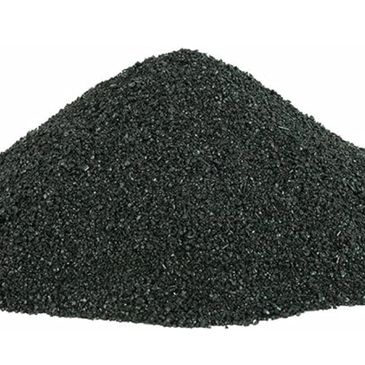 Pile of black granular activated charcoal.