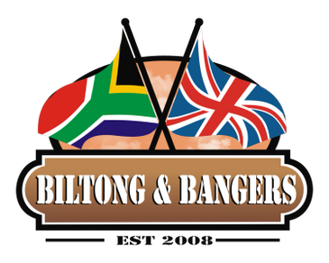 Logo featuring South African and British flags with text 'Biltong &amp; Bangers'.