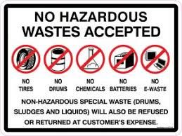 hazardous waste not accepted at dump delivered by firefighter rolloffs dumpsters
