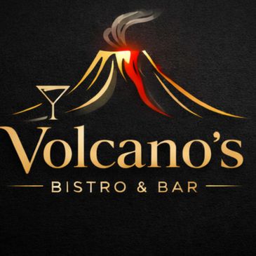 Elegant logo of Volcano's Bistro & Bar with a volcanic eruption and martini glass.