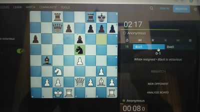 Chess game screen showing board and match details.