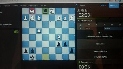Online chess game shows black has won.