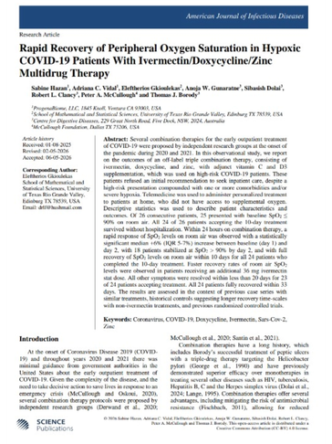 Research article on rapid oxygen saturation recovery in hypoxic COVID-19 patients with Ivermectin/Doxycycline/Zinc.