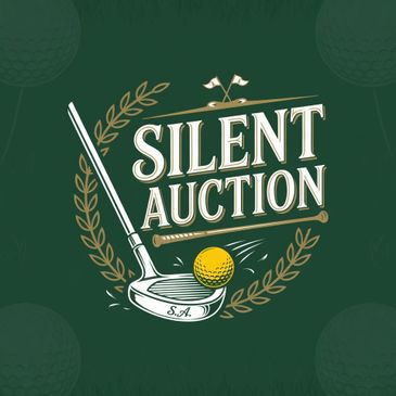 Golf-themed silent auction logo with club and ball.