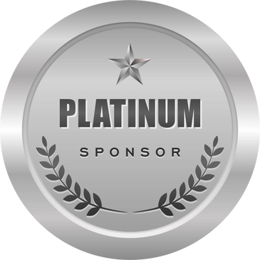 A silver platinum sponsor badge with a star and laurel design.