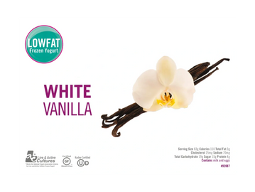 White Vanilla low-fat frozen yogurt with nutritional information.