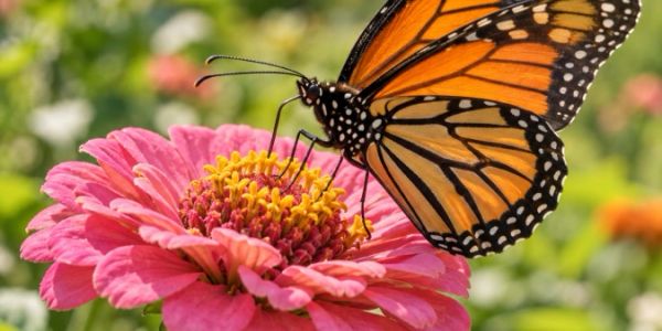 Monarch butterfly on a pink flower.