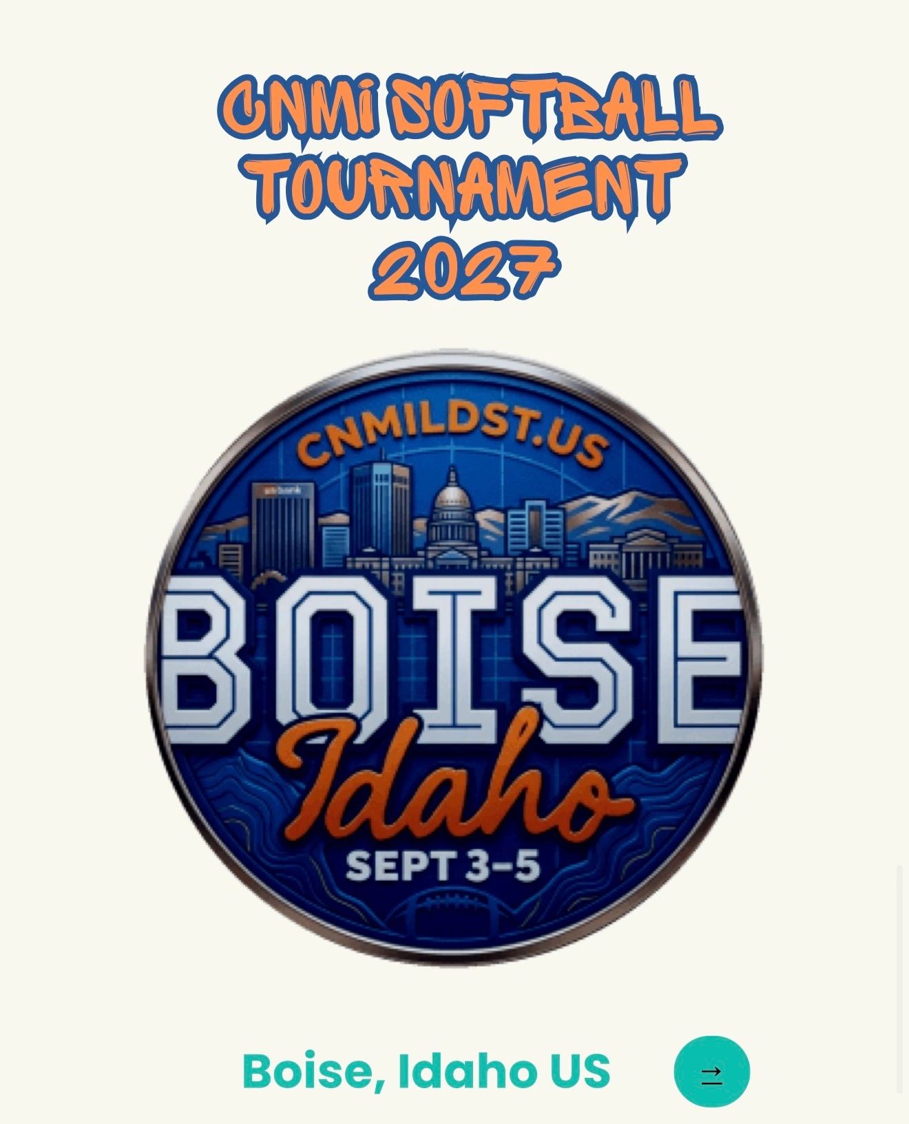 Logo for CNMI Softball Tournament 2027 in Boise, Idaho.